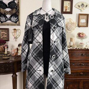 y2k preppy girly grunge black and white plaid coat